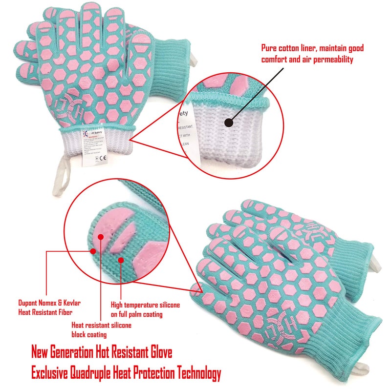 JH J H Heat Resistant Oven Glove: EN407 Certified 932 Â°F BBQ & Oven Mitts for Grlling, Baking, Kitchen, Camping,Fireplace Indoor&Outdoor 1 Pair - Image 4